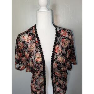 Charlotte Russe Lace‎ Cardigan Womens Small Bohemian Mesh Kimono Romantic Floral
